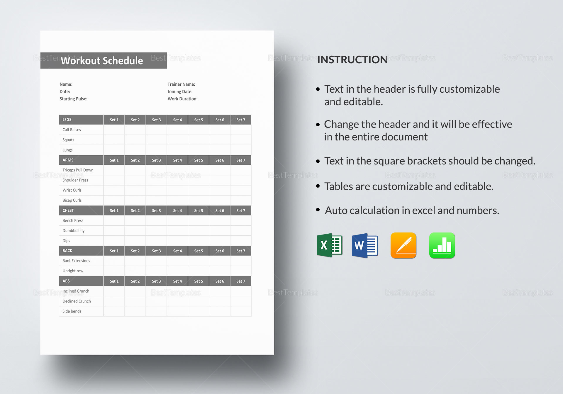 Weekly Workout Schedule Template In Word, Excel, Apple